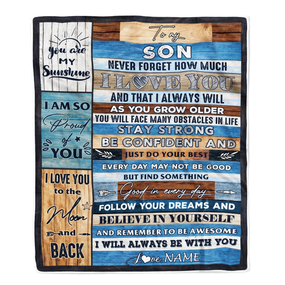 Personalized To My Son Blanket From Mom And Dad Proud Of You I Love You Wood Son Birthday Thanksgiving Christmas Customized Fleece Throw Blanket Blanket | Teecentury.com