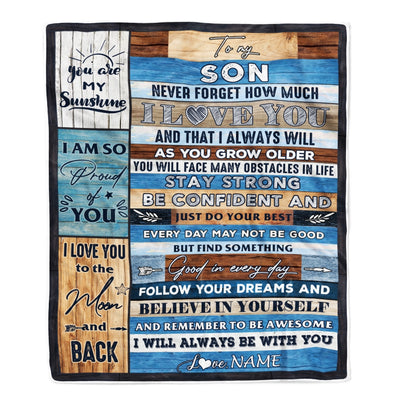 Personalized To My Son Blanket From Mom And Dad Proud Of You I Love You Wood Son Birthday Thanksgiving Christmas Customized Fleece Throw Blanket Blanket | Teecentury.com