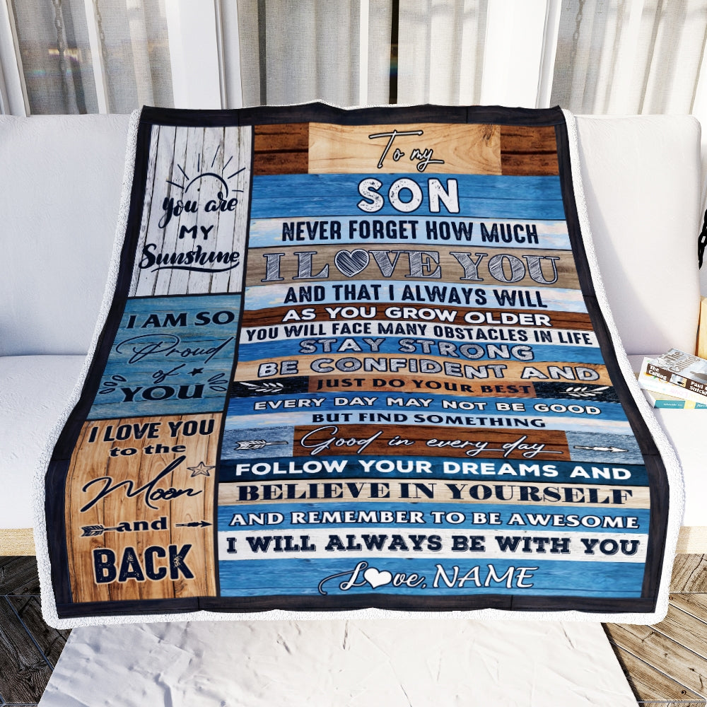 Personalized To My Son Blanket From Mom And Dad Proud Of You I Love You Wood Son Birthday Thanksgiving Christmas Customized Fleece Throw Blanket Blanket | Teecentury.com