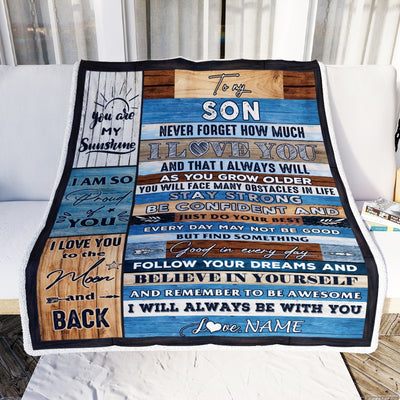 Personalized To My Son Blanket From Mom And Dad Proud Of You I Love You Wood Son Birthday Thanksgiving Christmas Customized Fleece Throw Blanket Blanket | Teecentury.com