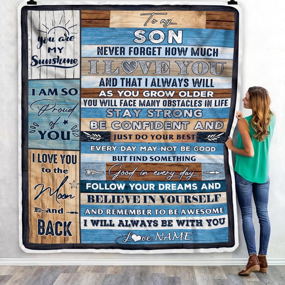 Personalized To My Son Blanket From Mom And Dad Proud Of You I Love You Wood Son Birthday Thanksgiving Christmas Customized Fleece Throw Blanket Blanket | Teecentury.com