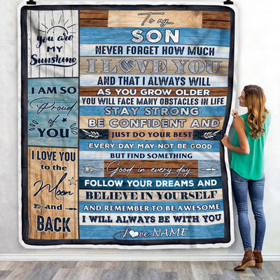 Personalized To My Son Blanket From Mom And Dad Proud Of You I Love You Wood Son Birthday Thanksgiving Christmas Customized Fleece Throw Blanket Blanket | Teecentury.com