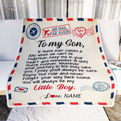 Personalized To My Son Blanket From Mom Dad Air Mail Letter Little Boy Son Birthday Graduation Christmas Gift Customized Bed Quilt Fleece Throw Blanket Blanket | Teecentury.com