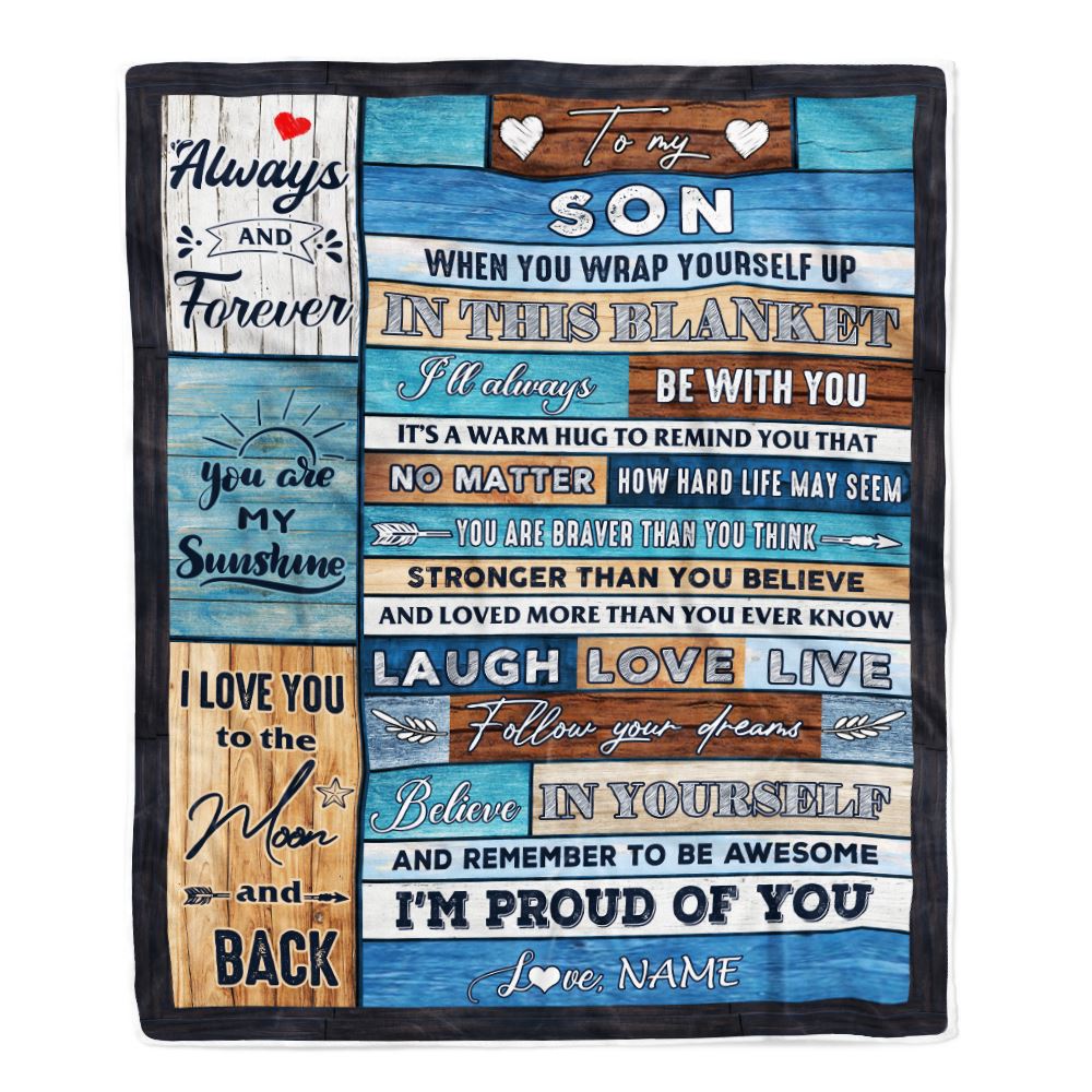 Personalized To My Son Blanket From Mom Dad Believe in Yourself Wood Son Birthday Graduation Christmas Customized Bed Quilt Fleece Throw Blanket | teecentury