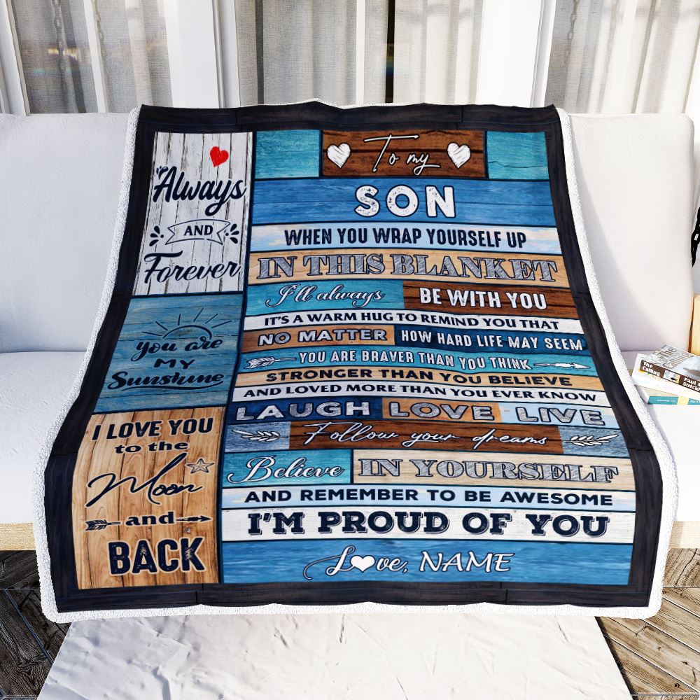 Personalized To My Son Blanket From Mom Dad Believe in Yourself Wood Son Birthday Graduation Christmas Customized Bed Quilt Fleece Throw Blanket | teecentury