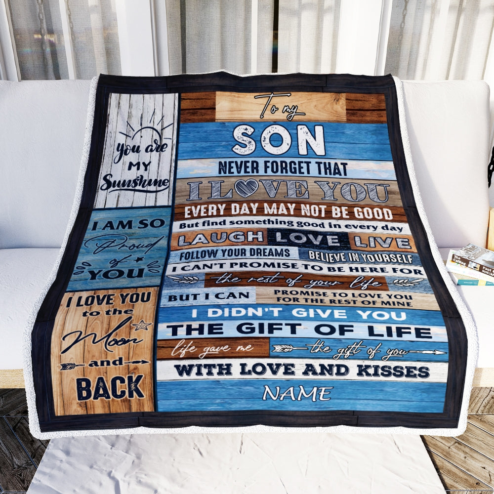 Personalized To My Son Blanket From Mom Dad I Love You Wood Son Birthday Christmas Thanksgiving Graduation Customized Fleece Blanket Blanket | Teecentury.com