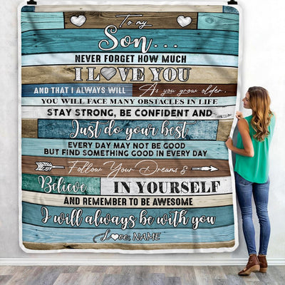 Personalized To My Son Blanket From Mom Dad Mother Father Wood Never Forget I Love You Son Birthday Graduation Christmas Customized Bed Fleece Throw Blanket | teecentury