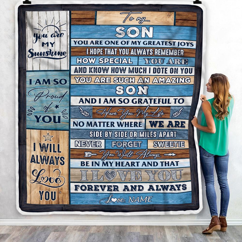 Personalized To My Son Blanket From Mom Dad Mother My Greatest Joys Son Birthday Graduation Christmas Customized Bed Fleece Throw Blanket | teecentury