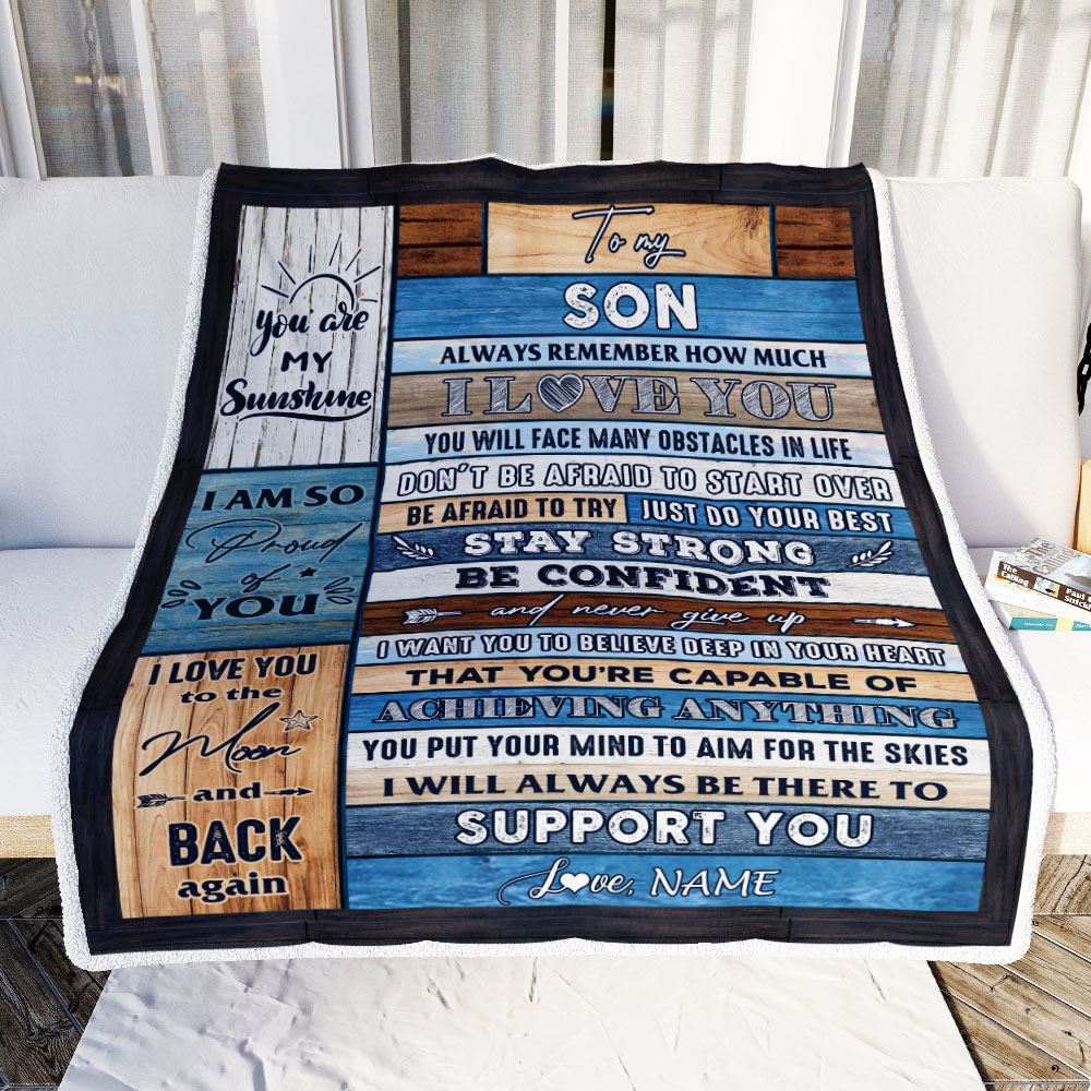 Personalized To My Son Blanket From Mom Dad Mother Wood How Much I Love You Son Birthday Travel Graduation Christmas Customized Fleece Throw Blanket | teecentury
