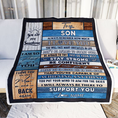 Personalized To My Son Blanket From Mom Dad Mother Wood How Much I Love You Son Birthday Travel Graduation Christmas Customized Fleece Throw Blanket | teecentury