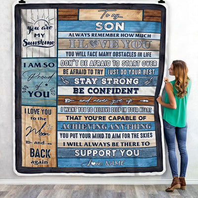 Personalized To My Son Blanket From Mom Dad Mother Wood How Much I Love You Son Birthday Travel Graduation Christmas Customized Fleece Throw Blanket | teecentury
