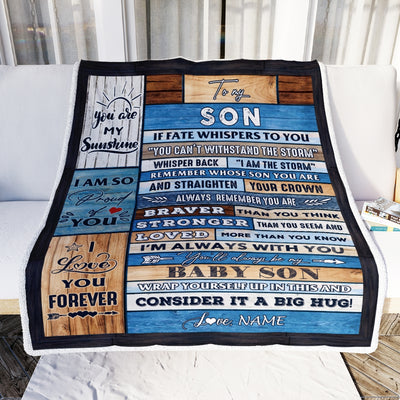 Personalized To My Son Blanket From Mom Dad Mother Wood I Am The Storm Son Birthday Graduation Christmas Customized Fleece Throw Blanket | teecentury