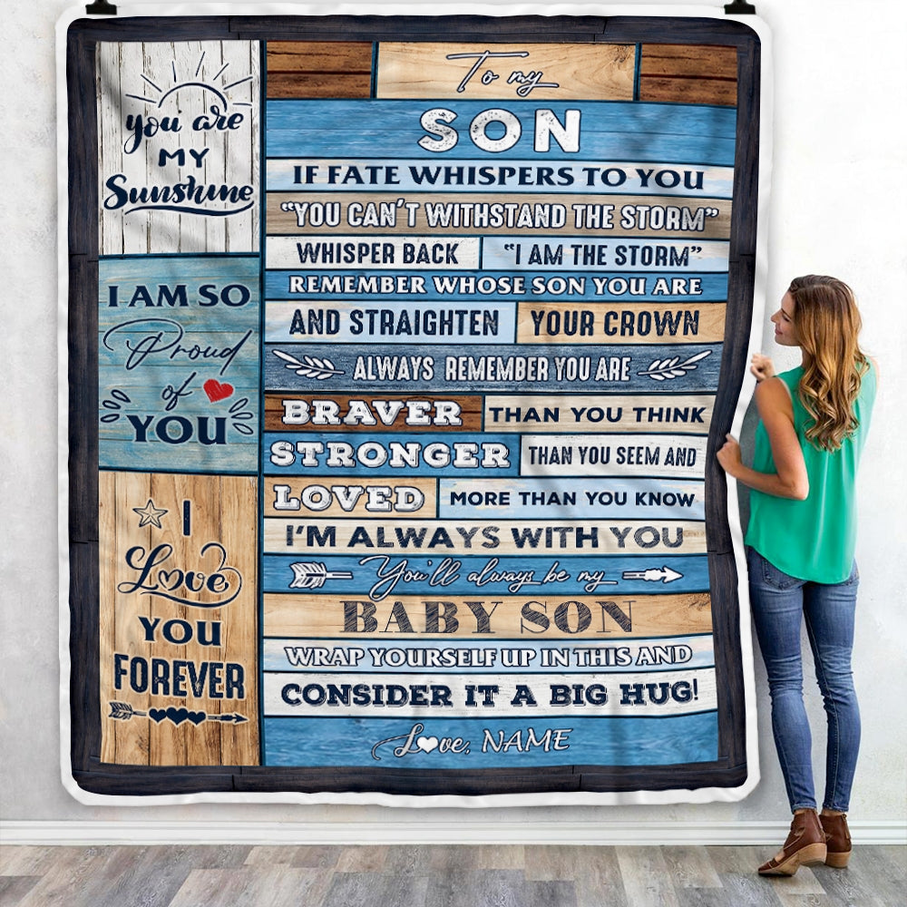 Personalized To My Son Blanket From Mom Dad Mother Wood I Am The Storm Son Birthday Graduation Christmas Customized Fleece Throw Blanket | teecentury