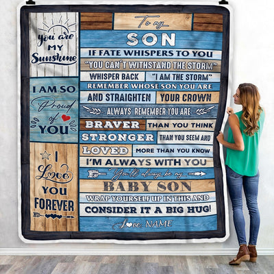 Personalized To My Son Blanket From Mom Dad Mother Wood I Am The Storm Son Birthday Graduation Christmas Customized Fleece Throw Blanket | teecentury