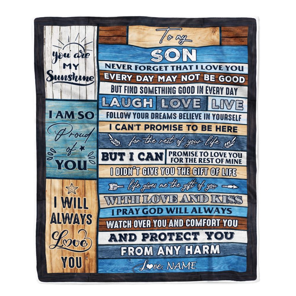 Personalized To My Son Blanket From Mom Dad Mother Wood You Are My Sunshine I Love You Son Birthday Graduation Christmas Customized Bed Fleece Throw Blanket | teecentury