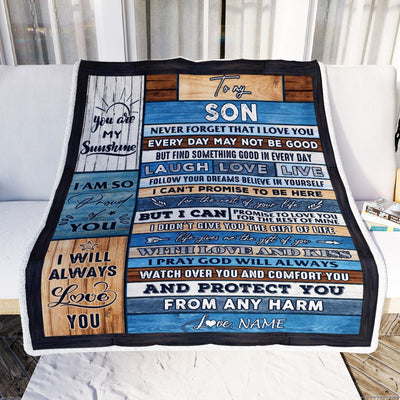 Personalized To My Son Blanket From Mom Dad Mother Wood You Are My Sunshine I Love You Son Birthday Graduation Christmas Customized Bed Fleece Throw Blanket | teecentury
