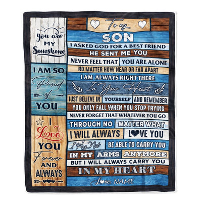 Personalized To My Son Blanket From Mom Dad Wood I Asked God For A Best Friend Son Birthday Christmas Customized Bed Fleece Throw Blanket | teecentury