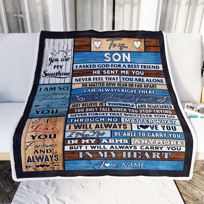 Personalized To My Son Blanket From Mom Dad Wood I Asked God For A Best Friend Son Birthday Christmas Customized Bed Fleece Throw Blanket | teecentury