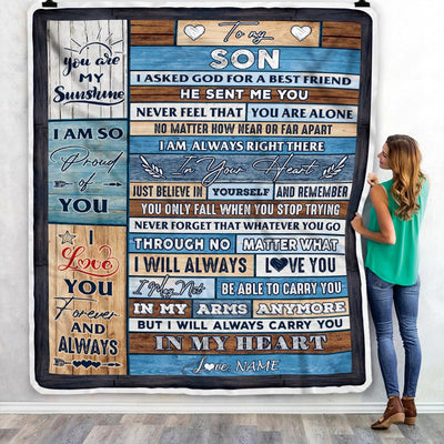 Personalized To My Son Blanket From Mom Dad Wood I Asked God For A Best Friend Son Birthday Christmas Customized Bed Fleece Throw Blanket | teecentury