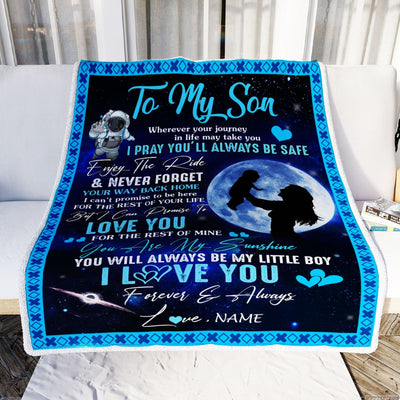 Personalized To My Son Blanket From Mom Mother Wherever Your Journey My Little Boy Son Birthday Graduation Christmas Customized Bed Fleece Throw Blanket | teecentury