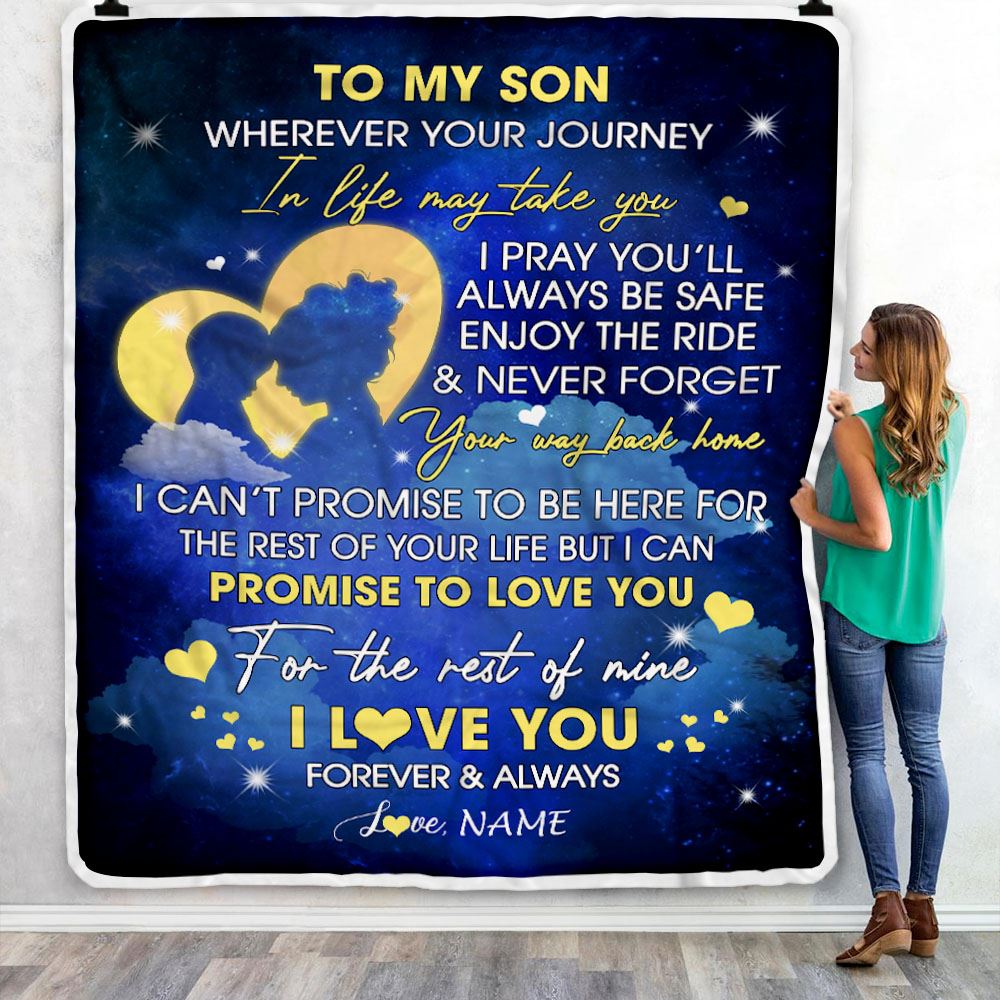 Personalized To My Son Blanket From Mom Mother Wherever Your Journey Son Birthday Graduation Christmas Customized Bed Fleece Throw Blanket | teecentury