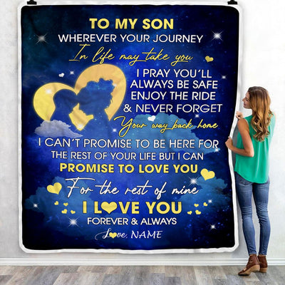 Personalized To My Son Blanket From Mom Mother Wherever Your Journey Son Birthday Graduation Christmas Customized Bed Fleece Throw Blanket | teecentury