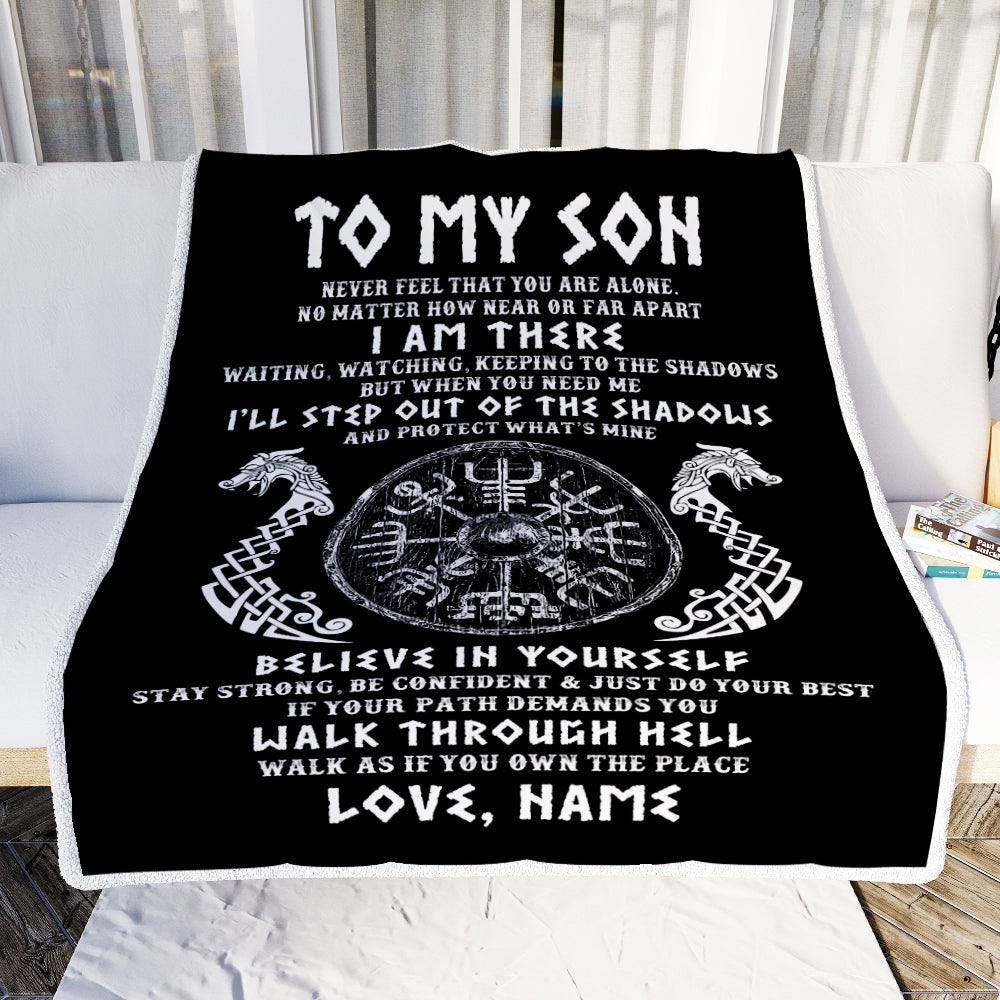Personalized To My Son Blanket Viking Never Feel You Are Alone Odin Scandinavian Norse Runes Son Birthday Christmas Customized Bed Fleece Throw Blanket | teecentury