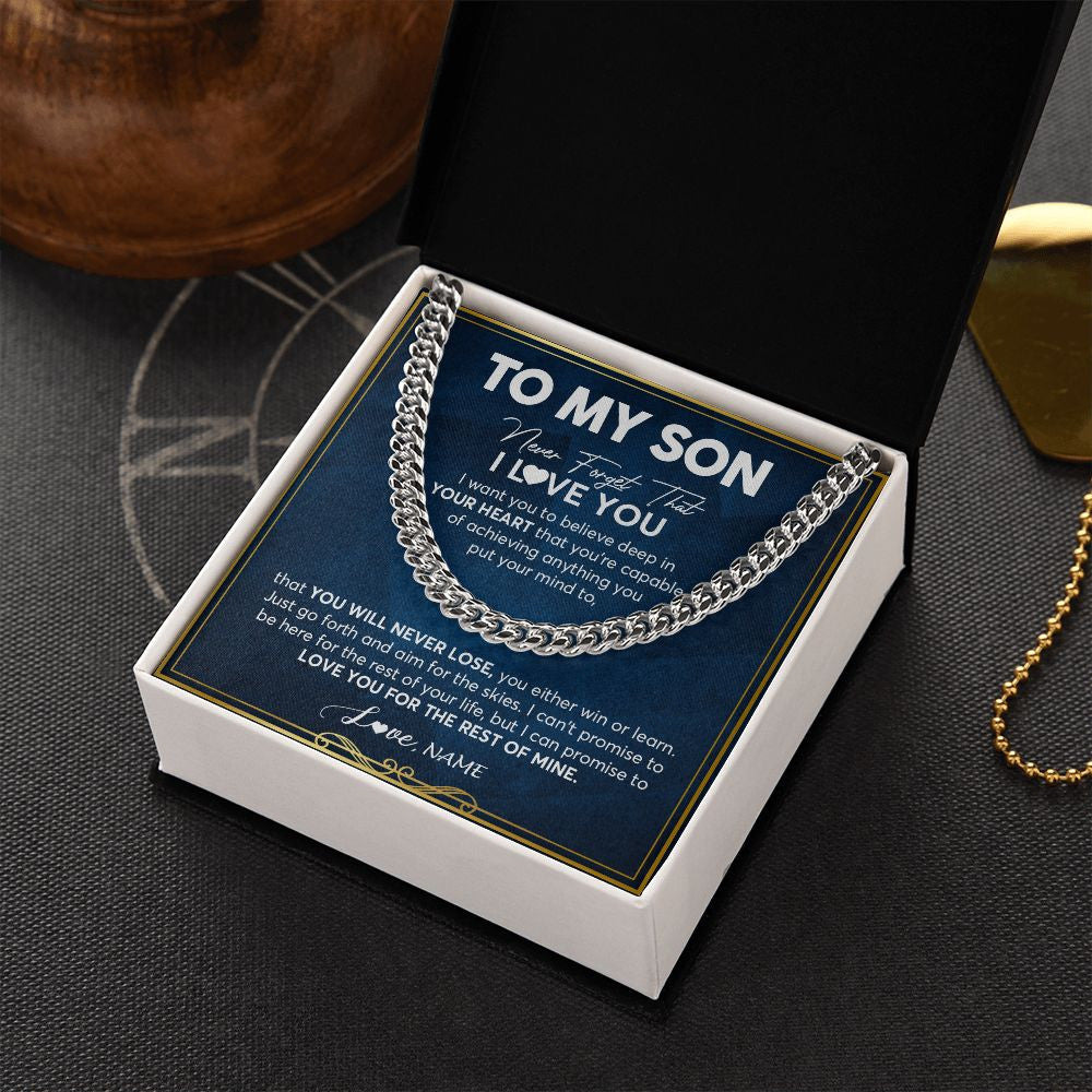 Cuban Link Chain Necklace | Personalized To My Son Cuban Necklace From Mom Dad Mother Father Never Forget That I Love You Son Birthday Christmas Customized Gift Box Message Card | teecentury
