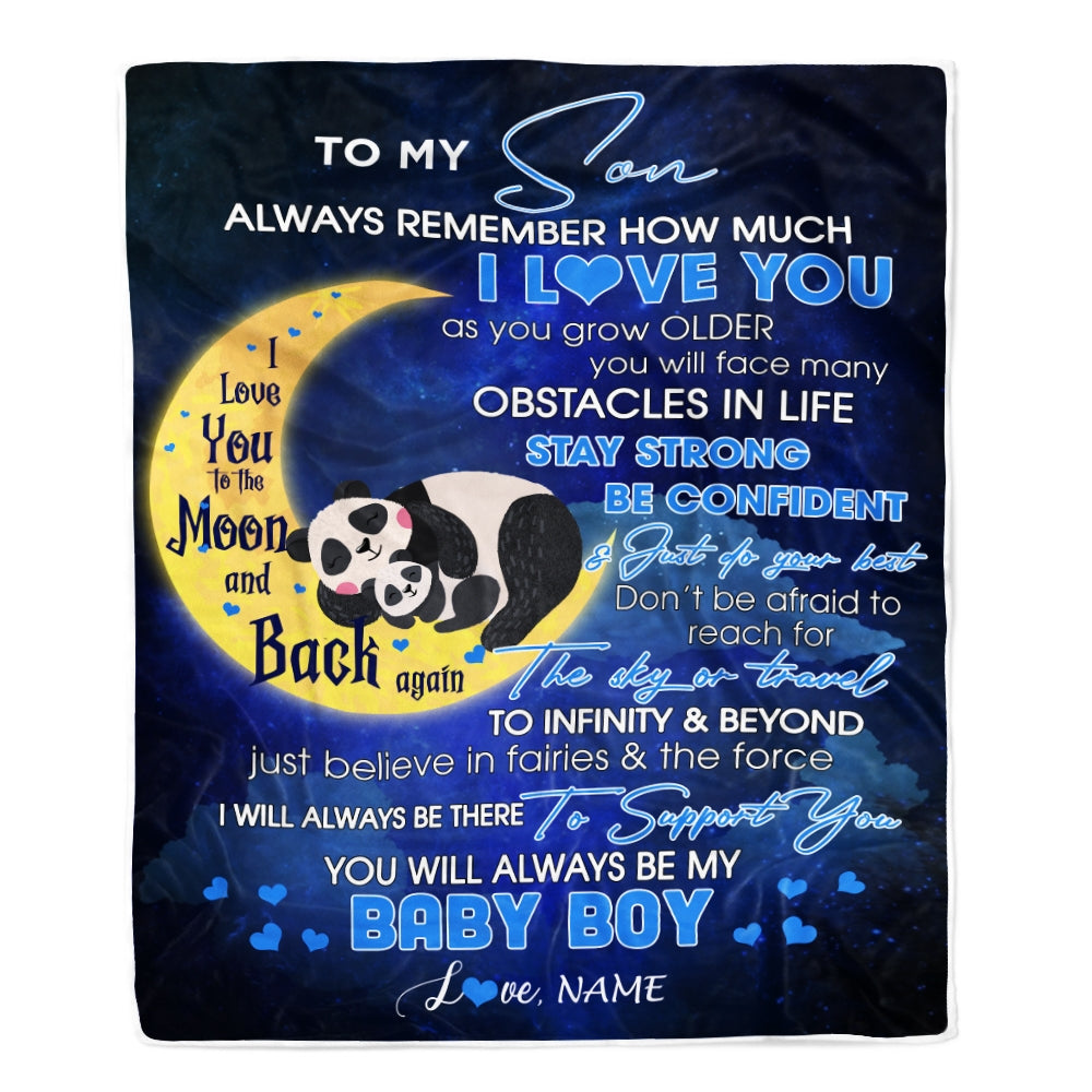 Personalized To My Son I Love You Forever From Mom Dad Panda Son Birthday Christmas Thanksgiving Graduation Customized Fleece Blanket Blanket | Teecentury.com