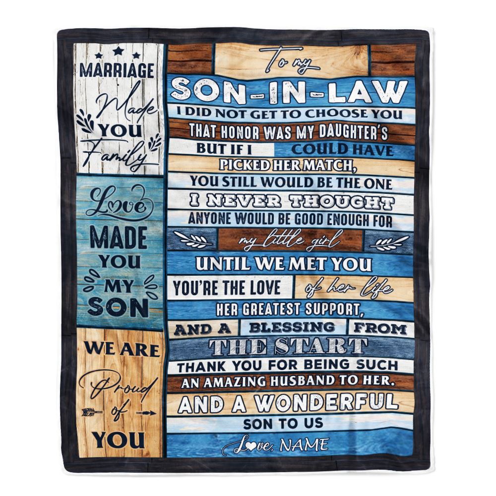 Personalized To My Son In Law Blanket From Mother In Law Wood Wonderful Son To Us Son In Law Birthday Thanksgiving Christmas Customized Fleece Throw Blanket | teecentury