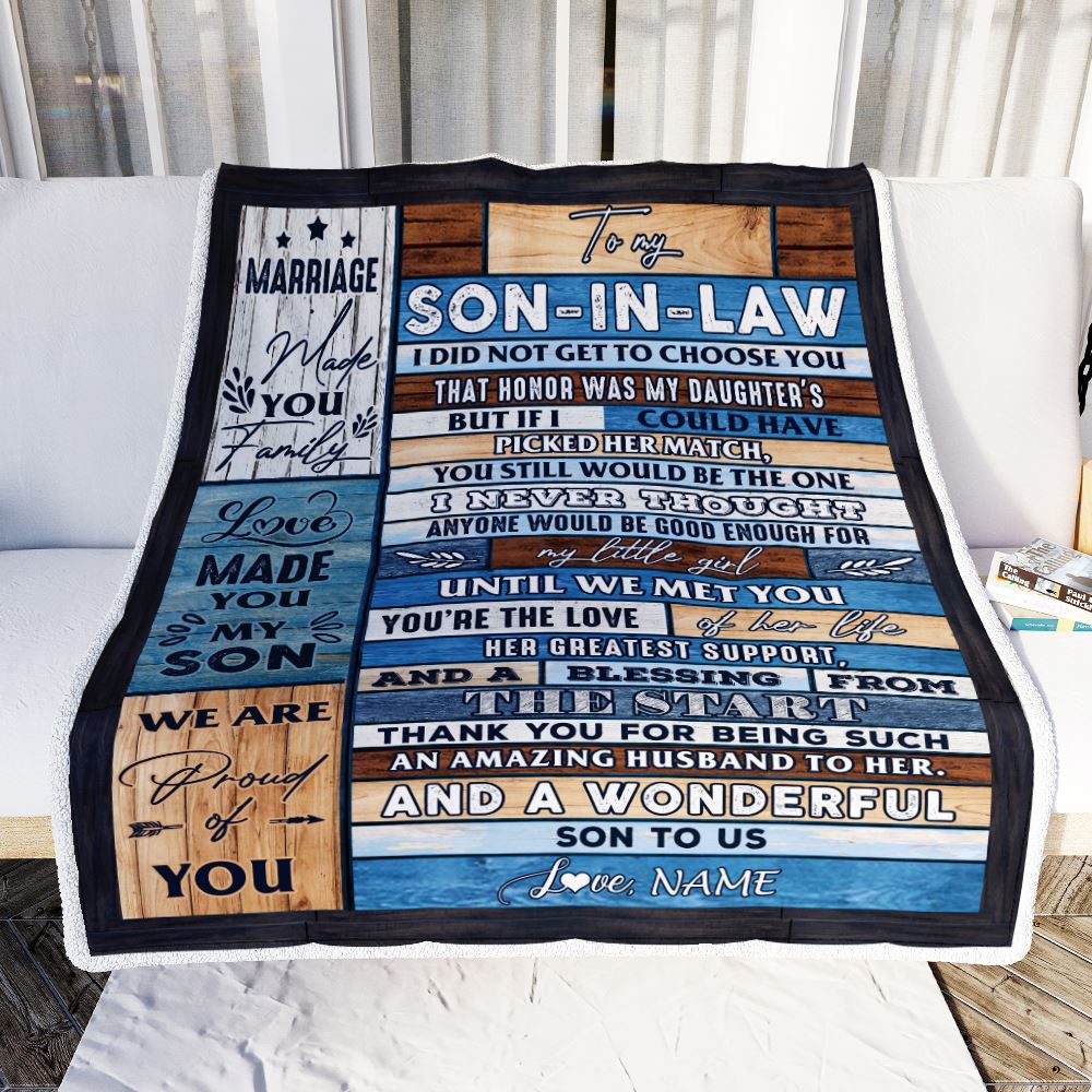 Personalized To My Son In Law Blanket From Mother In Law Wood Wonderful Son To Us Son In Law Birthday Thanksgiving Christmas Customized Fleece Throw Blanket | teecentury