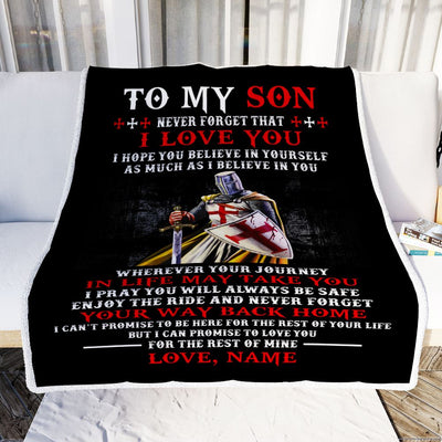 Personalized To My Son Knight Templar Blanket From Dad Father Never Forget That I Love You Son Birthday Graduation Christmas Customized Bed Fleece Blanket | teecentury