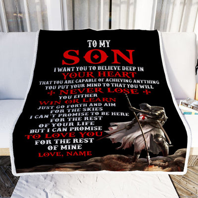 Personalized To My Son Knight Templar Blanket From Dad Father You Will Never Lose Son Birthday Graduation Christmas Customized Bed Fleece Blanket | teecentury