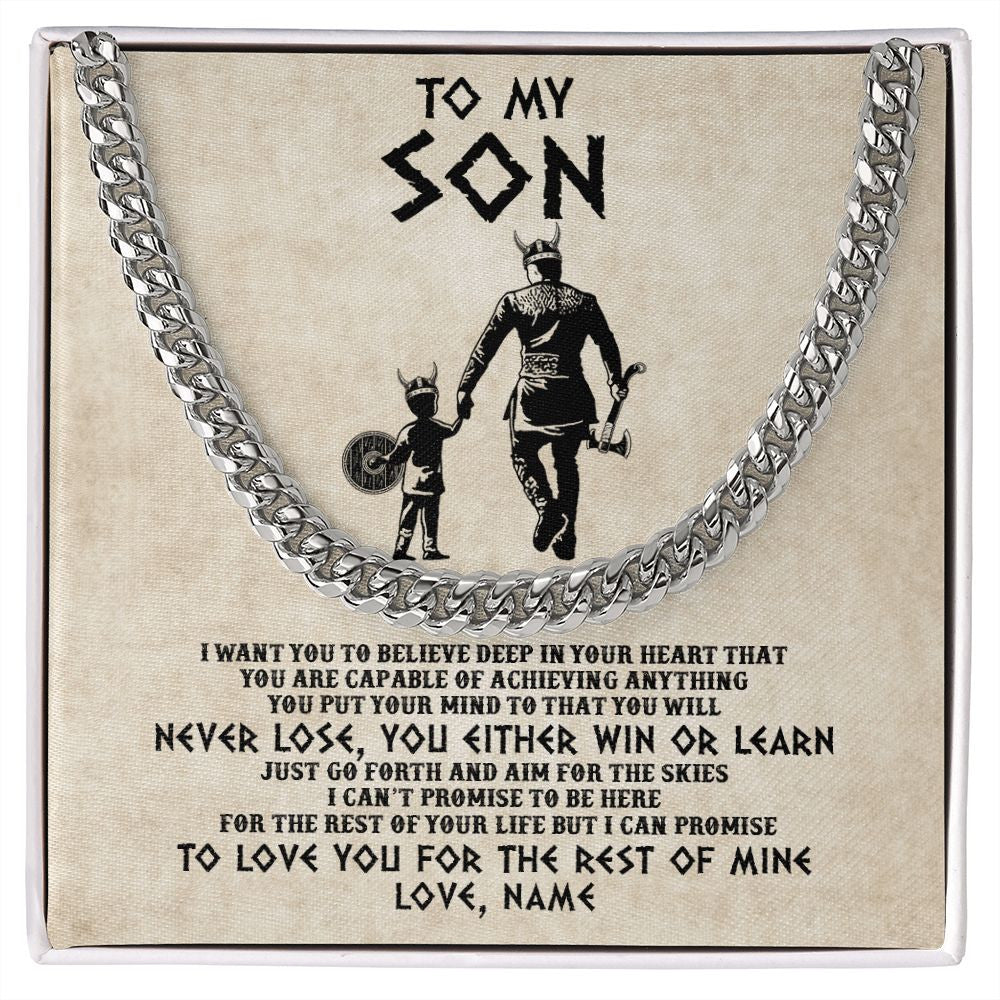 Cuban Link Chain Necklace | Personalized To My Son Necklace From Dad Father You Will Never Lose Viking Son Birthday Graduation Valentines Christmas Customized Gift Box Message Card | teecentury