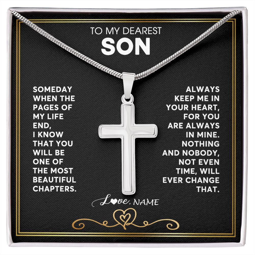 Stainless Cross Necklace | Personalized To My Son Necklace From Mom Dad Father When The Pages Of My Life End Son Birthday Graduation Christmas Pendant Customized Gift Box Message Card | teecentury