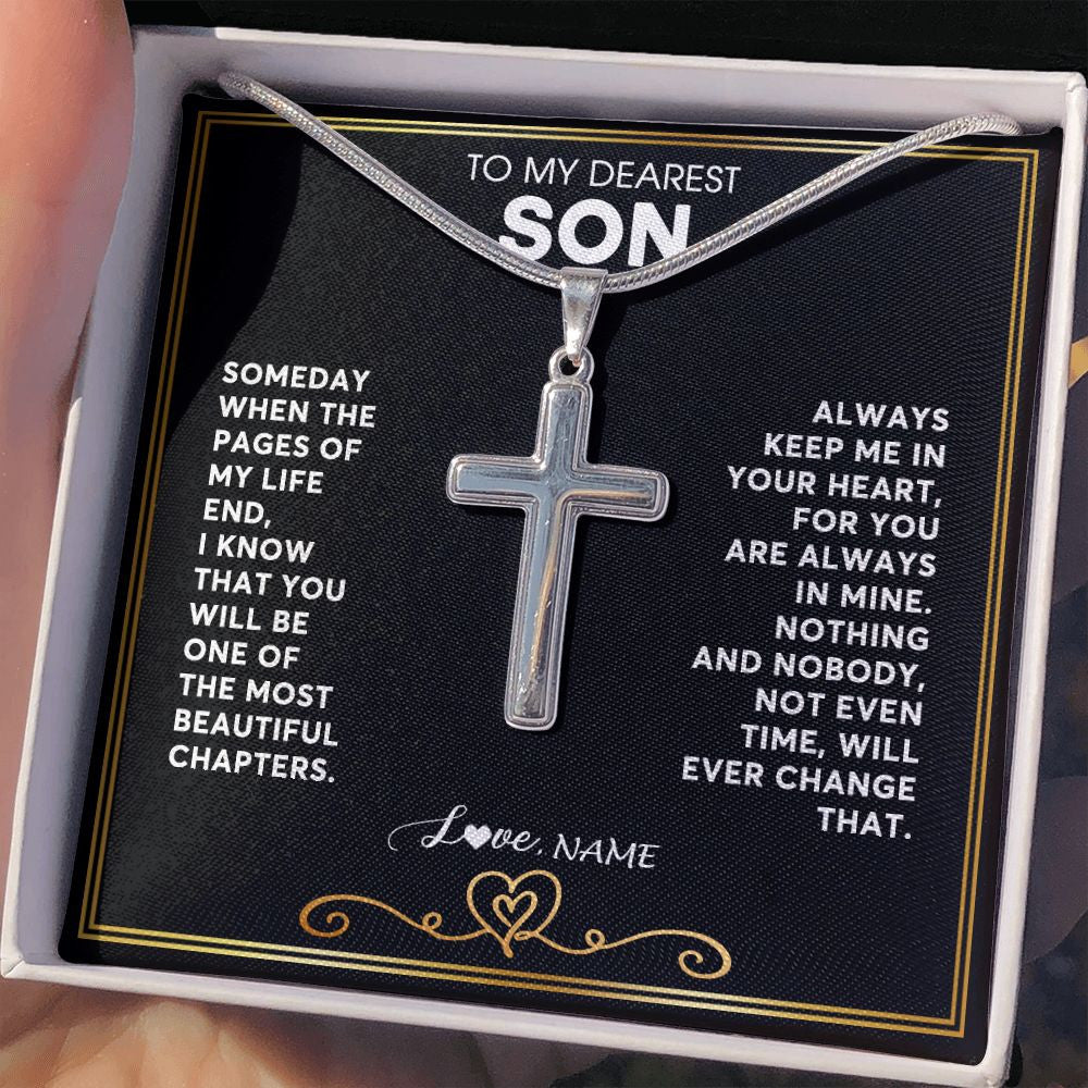 Stainless Cross Necklace | Personalized To My Son Necklace From Mom Dad Father When The Pages Of My Life End Son Birthday Graduation Christmas Pendant Customized Gift Box Message Card | teecentury