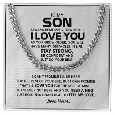Cuban Link Chain Necklace | Personalized To My Son Necklace From Mom Dad Mother Father Always Remember I Love You Son Birthday Graduation Christmas Customized Gift Box Message Card | teecentury