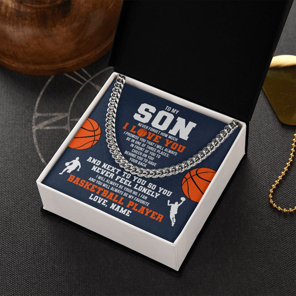 Cuban Link Chain Necklace | Personalized To My Son Necklace From Mom Dad Mother Father Never Forget I Love You Basketball Son Birthday Christmas Customized Gift Box Message Card | teecentury