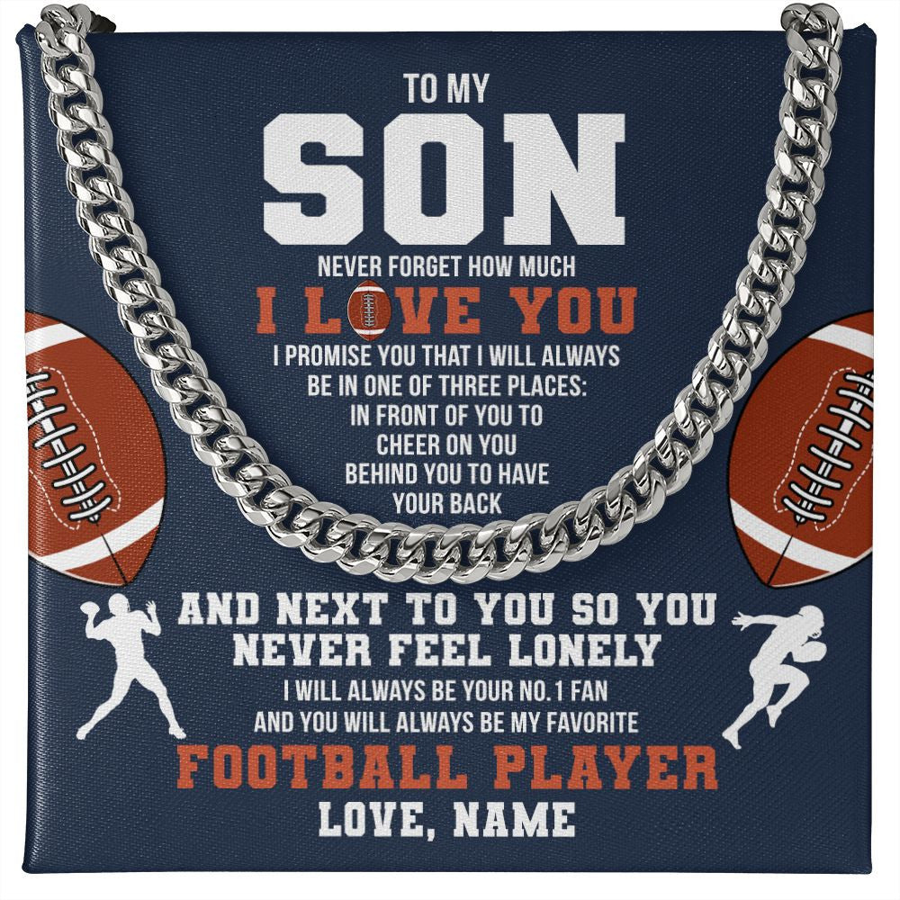 Cuban Link Chain Necklace | Personalized To My Son Necklace From Mom Dad Mother Father Never Forget I Love You Football Son Birthday Christmas Customized Gift Box Message Card | teecentury