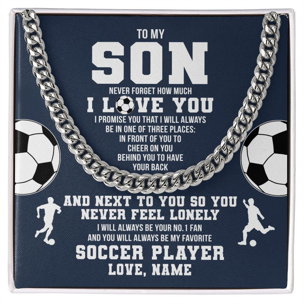 Cuban Link Chain Necklace | Personalized To My Son Necklace From Mom Dad Mother Father Never Forget I Love You Soccer Son Birthday Christmas Customized Gift Box Message Card | teecentury