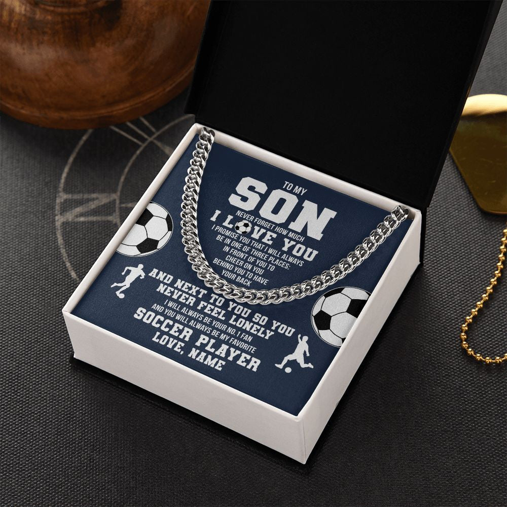 Cuban Link Chain Necklace | Personalized To My Son Necklace From Mom Dad Mother Father Never Forget I Love You Soccer Son Birthday Christmas Customized Gift Box Message Card | teecentury