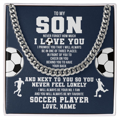 Cuban Link Chain Necklace | Personalized To My Son Necklace From Mom Dad Mother Father Never Forget I Love You Soccer Son Birthday Christmas Customized Gift Box Message Card | teecentury