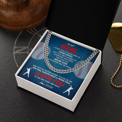 Cuban Link Chain Necklace | Personalized To My Son Necklace From Mom Dad Mother Father Never Lose Baseball Son Birthday Graduation Christmas Customized Gift Box Message Card | teecentury