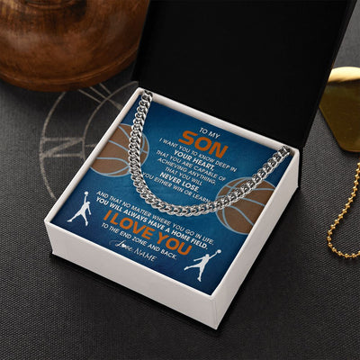 Cuban Link Chain Necklace | Personalized To My Son Necklace From Mom Dad Mother Father Never Lose Basketball Son Birthday Graduation Christmas Customized Gift Box Message Card | teecentury