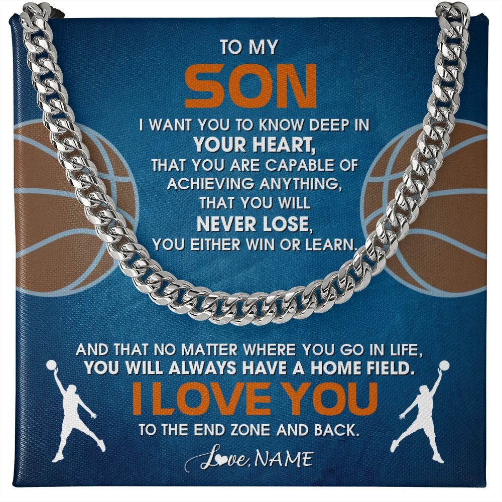 Cuban Link Chain Necklace | Personalized To My Son Necklace From Mom Dad Mother Father Never Lose Basketball Son Birthday Graduation Christmas Customized Gift Box Message Card | teecentury