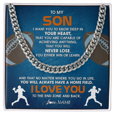 Cuban Link Chain Necklace | Personalized To My Son Necklace From Mom Dad Mother Father Never Lose Football Son Birthday Graduation Christmas Customized Gift Box Message Card | teecentury