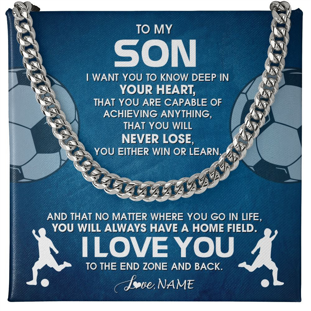 Cuban Link Chain Necklace | Personalized To My Son Necklace From Mom Dad Mother Father Never Lose Soccer Son Birthday Graduation Christmas Customized Gift Box Message Card | teecentury