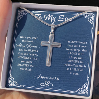 Stainless Cross Necklace | Personalized To My Son Necklace From Mom Dad Mother Father When Your Wear This Always Remember Son Birthday Christmas Customized Gift Box Message Card | teecentury