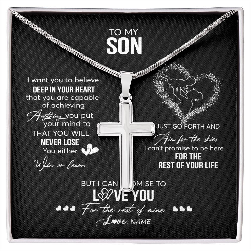 Stainless Cross Necklace | Personalized To My Son Necklace From Mom Mother Promise To Love You Son Birthday Graduation Christmas Pendant Customized Gift Box Message Card | teecentury