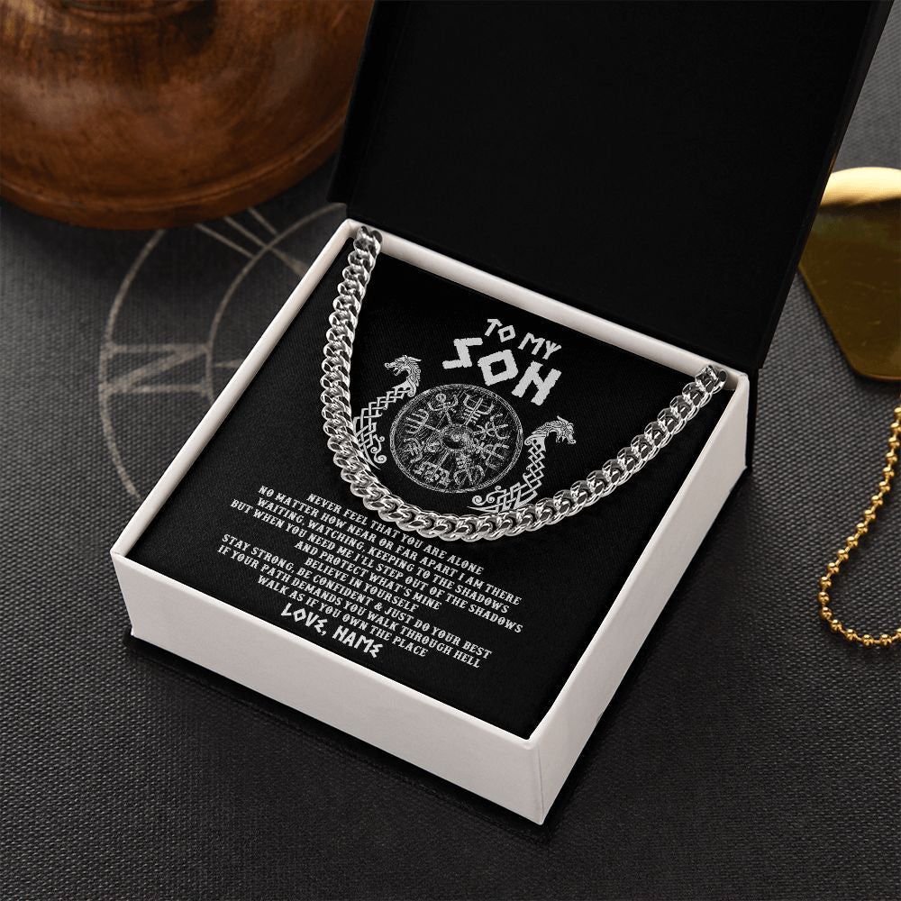 Cuban Link Chain Necklace | Personalized To My Son Necklace Viking Never Feel You Are Alone Odin Scandinavian Norse Runes End Son Birthday Christmas Customized Gift Box Message Card | teecentury